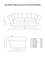 Salthrop Large Sofa with Scatter Cushion in Grey Skies with Green Tea Velvet Trim