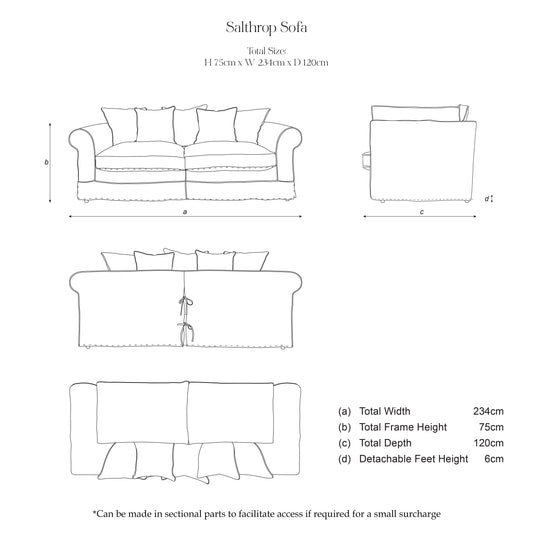 Salthrop Large Sofa with Big Back Cushions in English Garden Classic Rose - Made To Order