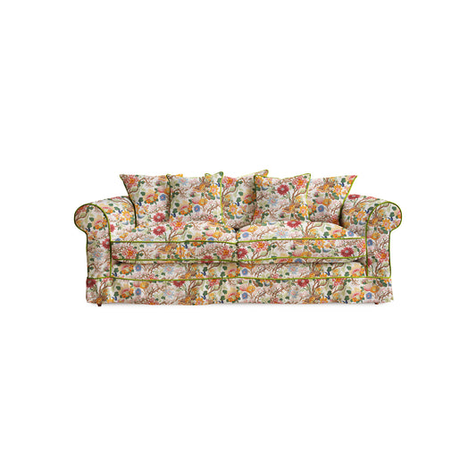 Salthrop Large Sofa with Scatter Cushions in Magnolia Cream Blue with Velvet Trim - Made To Order