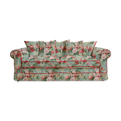 Salthrop Large Sofa with Scatter Cushions in English Garden Grey Skies with Velvet Trim - Made To Order