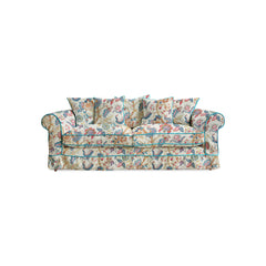 Salthrop Large Sofa with Scatter Cushions in Kitty Indian Summer with Velvet Trim - Made To Order