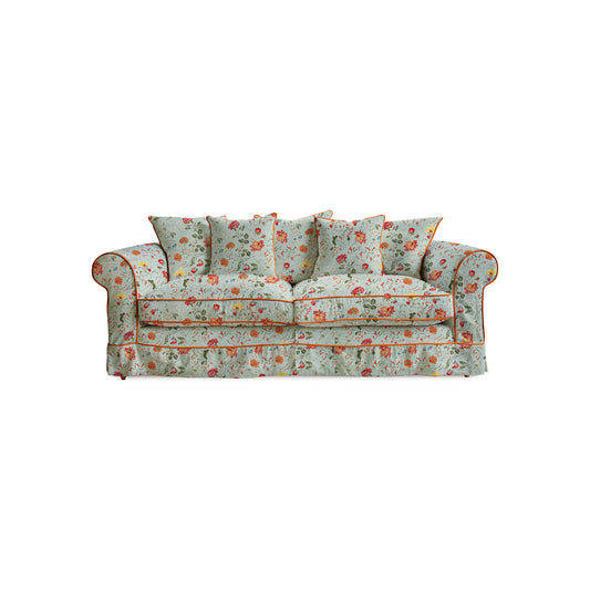 Salthrop Large Sofa with Scatter Cushions in Wildwood Duck Egg with Velvet Trim - Made To Order