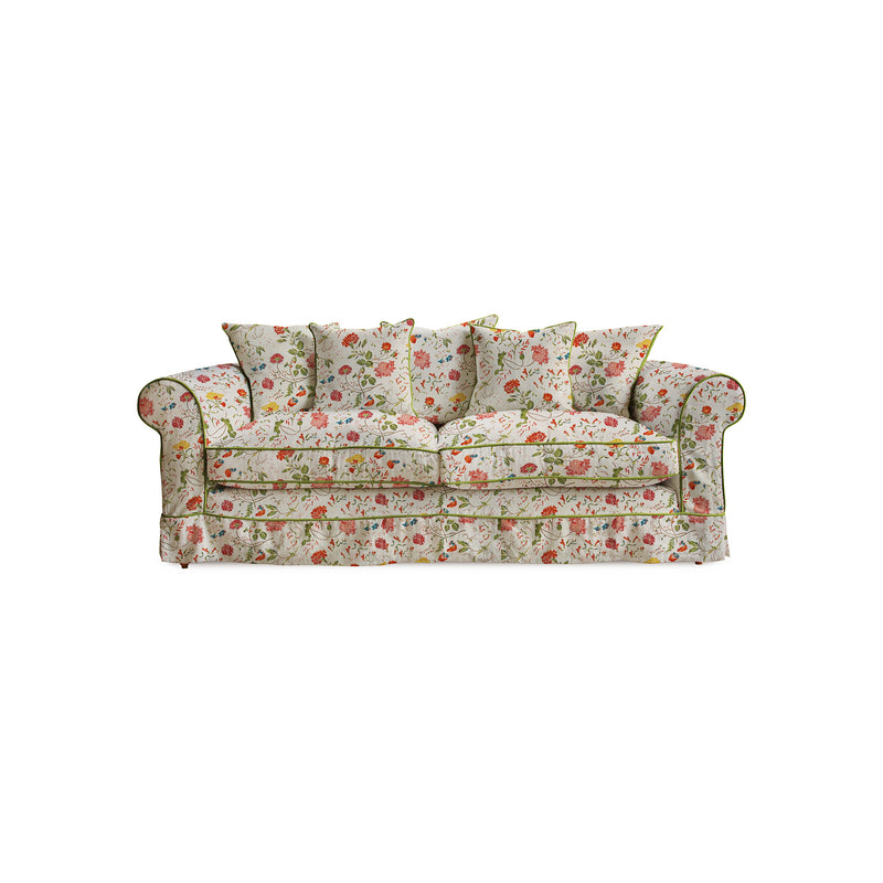 Barton Large Sofa with Scatter Cushions in Wildwood Ivory with Velvet Trim - Made To Order