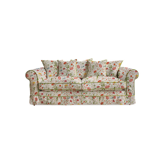 Salthrop Large Sofa with Scatter Cushions in Wildwood Ivory with Velvet Trim - Made To Order