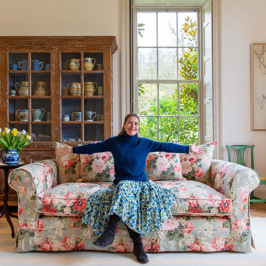 Barton Large Sofa with Scatter Cushions in English Garden Grey Skies - Made To Order