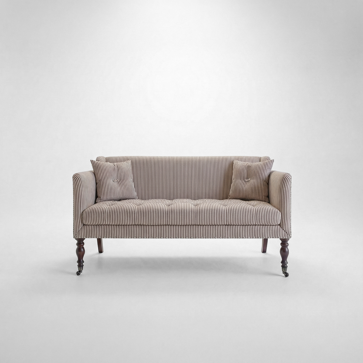 Sophia 2 seater sofa in Narrow Chocolate Stripe - Made to Order