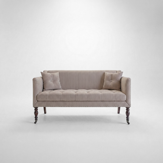 Sophia 2 seater sofa in Narrow Chocolate Stripe - Made to Order