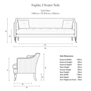 Sophia 3 Seater dimensions
