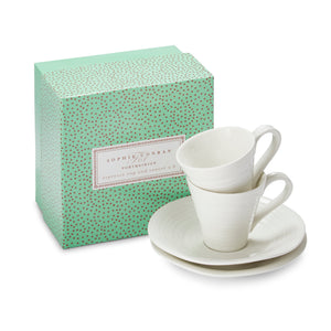 White Porcelain Espresso Cup & Saucer - Set of Two