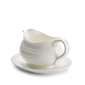 White Porcelain Gravy Boat & Stand