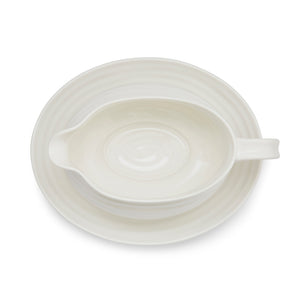 White Porcelain Gravy Boat & Stand