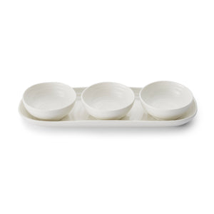 White Porcelain Three Bowls & Tray Set