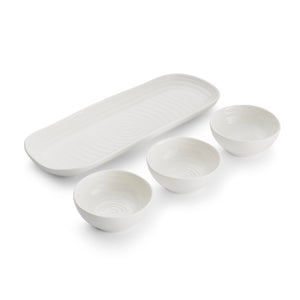 White Porcelain Three Bowls & Tray Set