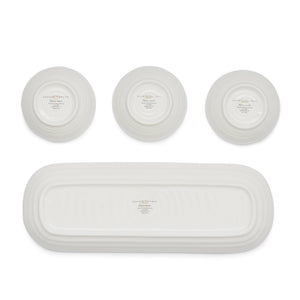 White Porcelain Three Bowls & Tray Set