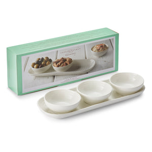 White Porcelain Three Bowls & Tray Set