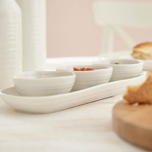 White Porcelain Three Bowls & Tray Set