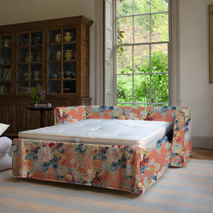 Coco 2.5 seater sofa bed with Knife Edge cushion in English Garden Coral Orange - Made to Order