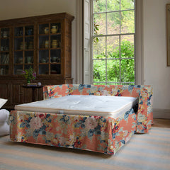 Coco 2.5 seater sofa bed with Knife Edge cushion in English Garden Coral Orange - Made to Order