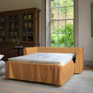 Coco 2.5 seater sofa bed with Self Piped Knife Edge cushion in Cotton Linen Sunflower - Made to Order
