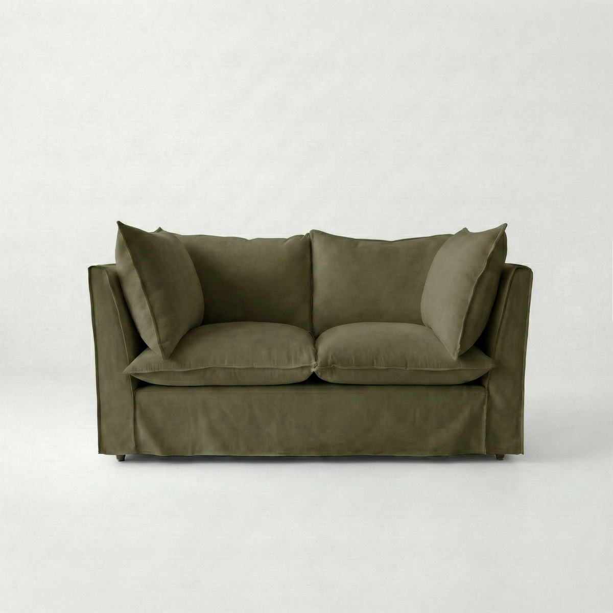 Coco 2 seater sofa with Knife Edge cushion in Beatrice Olive - Made To Order