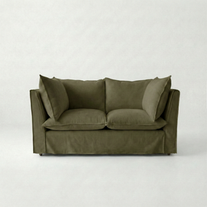 Coco 2 seater sofa with Knife Edge cushion in Beatrice Olive - Made To Order
