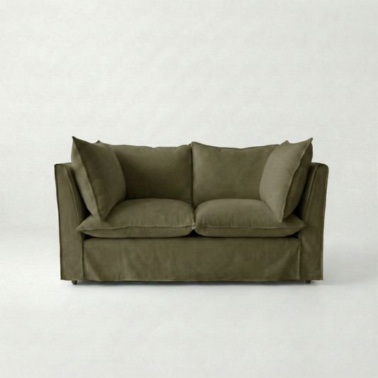 Coco 2 seater sofa with Knife Edge cushion in Beatrice Olive - Made To Order