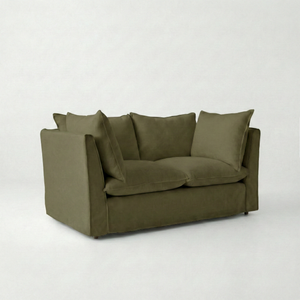 Coco 2 seater sofa with Knife Edge cushion in Beatrice Olive - Made To Order