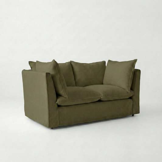 Coco 2 seater sofa with Knife Edge cushion in Beatrice Olive - Made To Order
