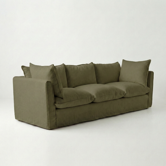 Coco 3.5 seater sofa with Knife Edge cushion in Beatrice Olive - Made To Order