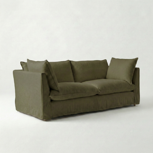 Coco 3 seater sofa with Knife Edge cushion in Beatrice Olive - Made To Order