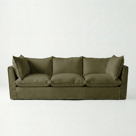Coco 4 seater sofa with Knife Edge cushion in Beatrice Olive - Made To Order