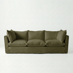 Coco 4 seater sofa with Knife Edge cushion in Beatrice Olive - Made To Order