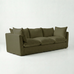 Coco 4 seater sofa with Knife Edge cushion in Beatrice Olive - Made To Order