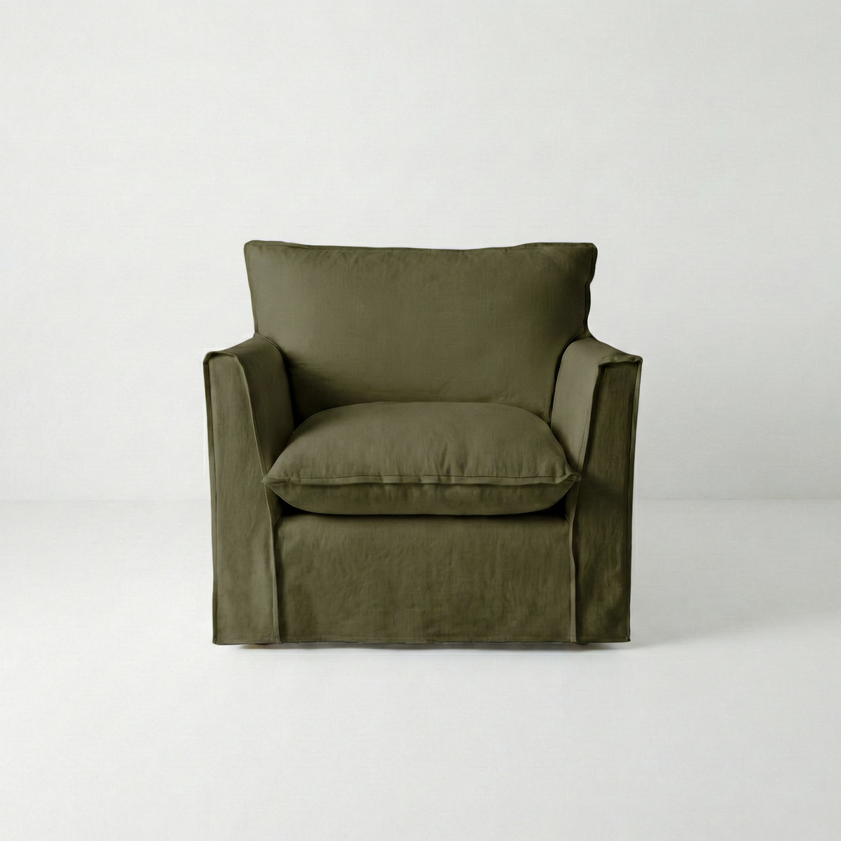 Coco Armchair with Knife Edge cushion in Beatrice Olive - Made To Order