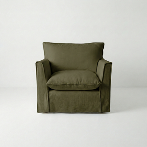 Coco Armchair with Knife Edge cushion in Beatrice Olive - Made To Order