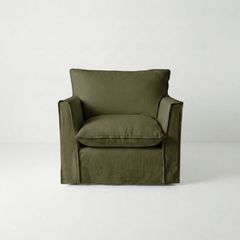 Coco Armchair with Knife Edge cushion in Beatrice Olive - Made To Order