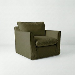 Coco Armchair with Knife Edge cushion in Beatrice Olive - Made To Order