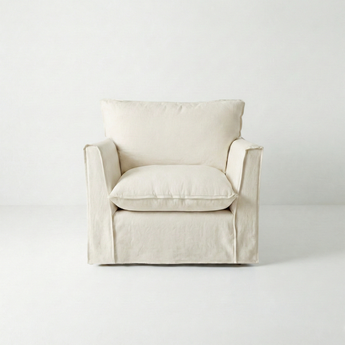 Coco Armchair with Knife Edge cushion in Cotton Linen Cool Coconut - Made To Order