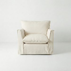 Coco Armchair with Knife Edge cushion in Cotton Linen Cool Coconut - Made To Order
