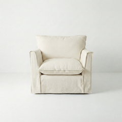 Coco Armchair with Knife Edge cushion in Cotton Linen Cool Coconut - Made To Order