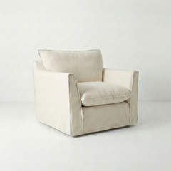 Coco Armchair with Knife Edge cushion in Cotton Linen Cool Coconut - Made To Order