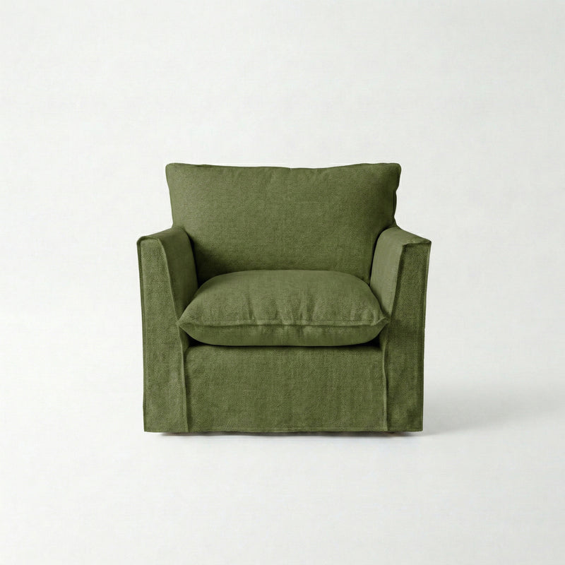 Coco Armchair with Knife Edge cushion in Cotton Linen Evergreen - Made To Order