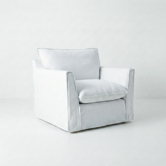 Coco Chair with Knife Edge cushion in Cotton Linen Snow Drop - Made To Order