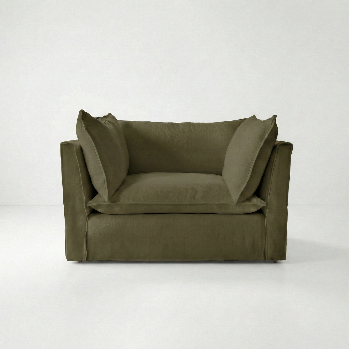 Coco Loveseat with Knife Edge cushion in Beatrice Olive - Made To Order