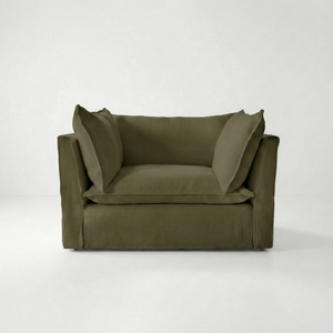 Coco Loveseat with Knife Edge cushion in Beatrice Olive - Made To Order