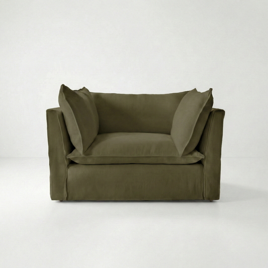 Coco Loveseat with Knife Edge cushion in Beatrice Olive - Made To Order