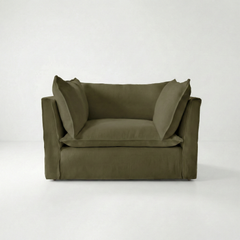 Coco Loveseat with Knife Edge cushion in Beatrice Olive - Made To Order
