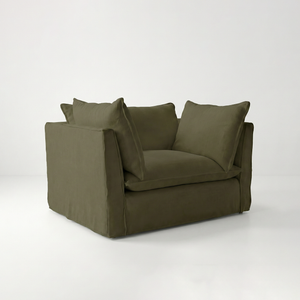 Coco Loveseat with Knife Edge cushion in Beatrice Olive - Made To Order