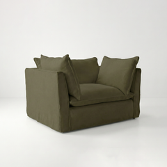 Coco Loveseat with Knife Edge cushion in Beatrice Olive - Made To Order