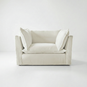 Coco Loveseat with Self Piped Knife Edge cushion in Cotton Linen Cool Coconut - Made to Order